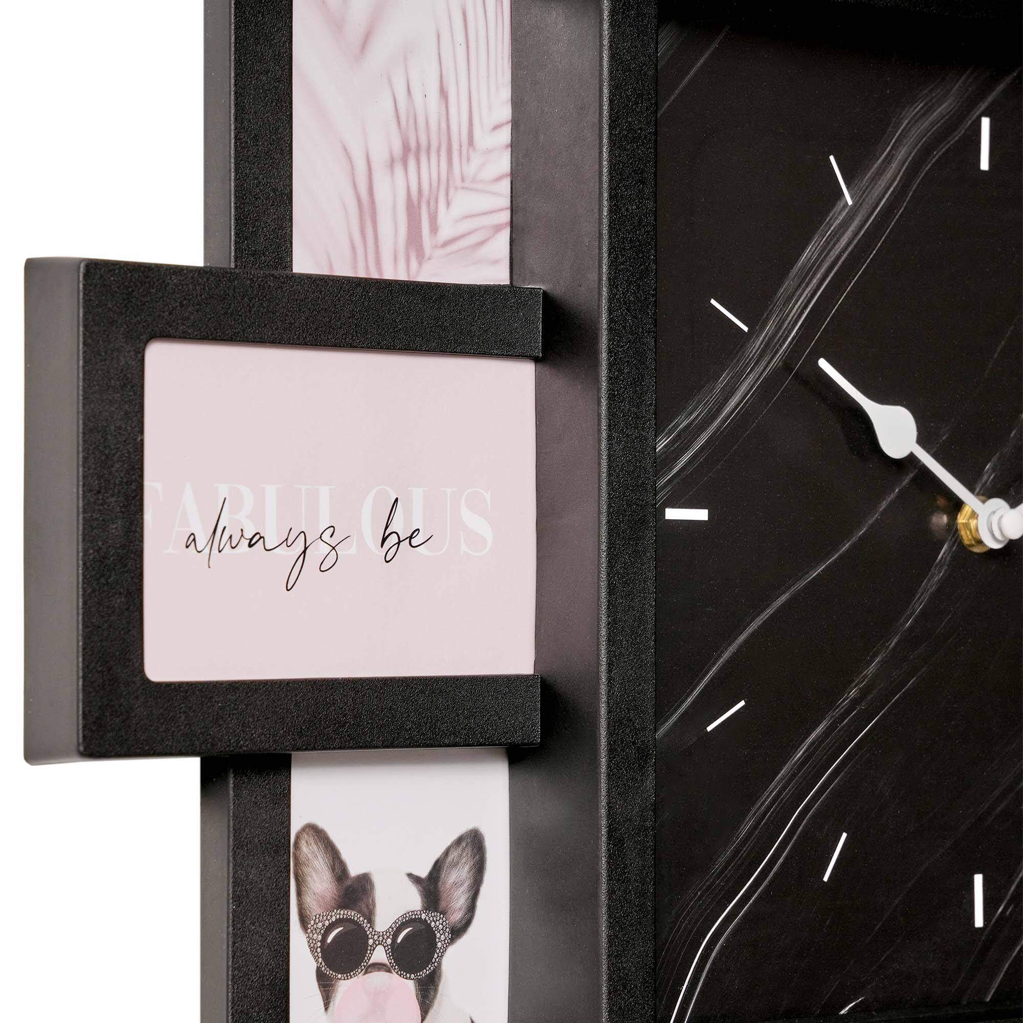 American Art Decor Picture Frame Collage Clock 12 Photo Display Slots Black, 20" x 20"